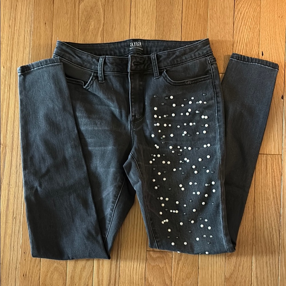a.n.a Gray Skinny Jeans with Embellished Design